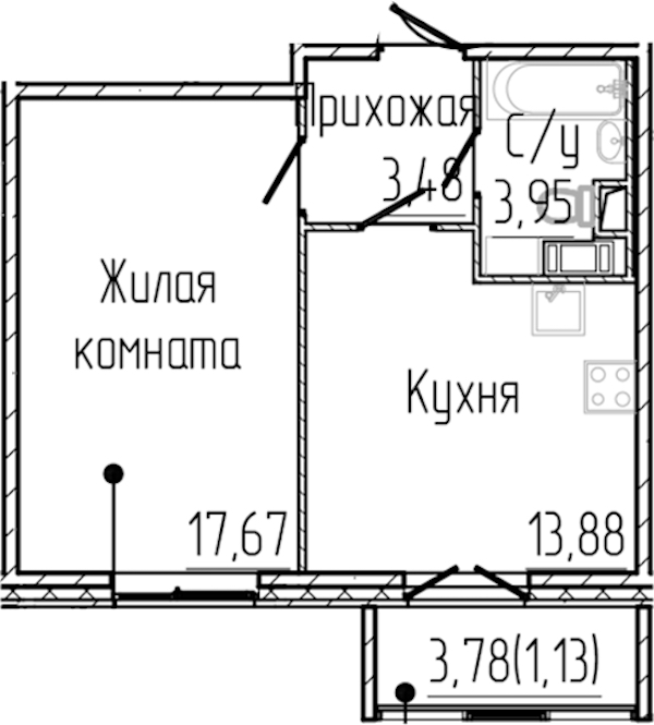 1-комнатная квартира 40.11 м², 2/8 эт., ЖК «SERTOLOVO PARK»